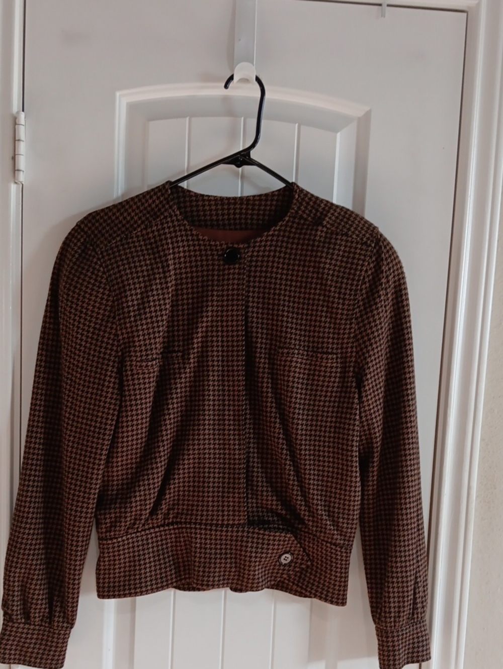 Vintage Miss O by Oscar de la Renta Cropped Houndstooth Knit Blazer Jacket Sz 8